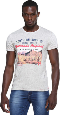 

Octave Printed Men's Round Neck Grey T-Shirt, Mastic