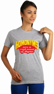 

Campus Sutra Printed Women's Round Neck Grey T-Shirt