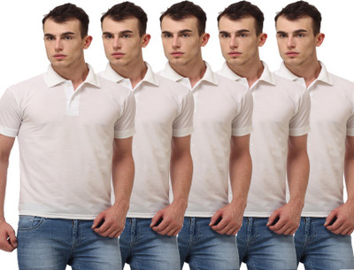 

Lime Solid Men' Polo Neck White T-Shirt(Pack of 5