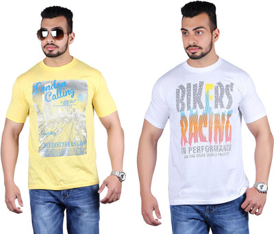 

Shineway Printed Men's Round Neck Multicolor T-Shirt(Pack of 2