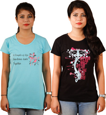 

Tryd Printed Women's Round Neck Multicolor T-Shirt(Pack of 2
