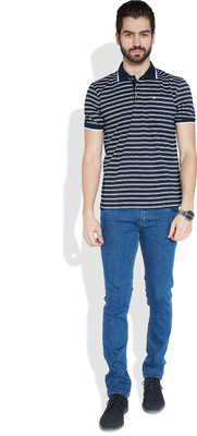 

Park Avenue Striped Men's Polo Neck Blue T-Shirt