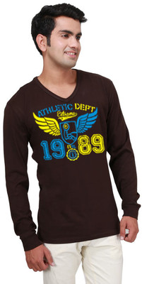 

Inkovy Graphic Print Men' V-neck Brown T-Shirt