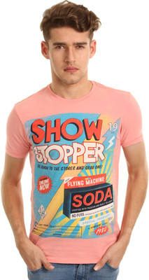 

Flying Machine Graphic Print Men' Round Neck Pink T-Shirt