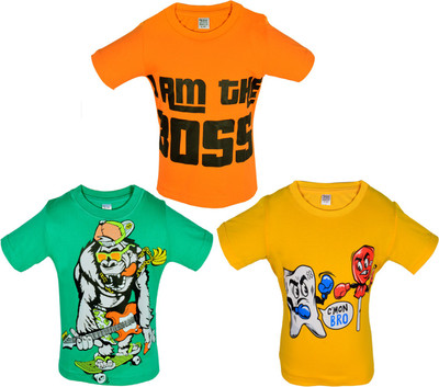 

Gkidz Boys Graphic Print Cotton T Shirt(Multicolor, Pack of 3, Orange