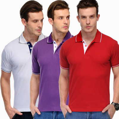 

Scott International Solid Men' Polo Neck Red, White, Purple T-Shirt(Pack of 3, Red and white and purple