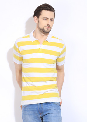 

Wills Lifestyle Striped Men's Polo Neck Yellow, White T-Shirt