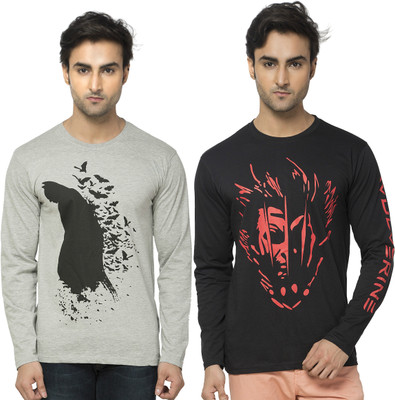 

Alan Jones Printed Men's Round Neck Black, Grey T-Shirt(Pack of 2