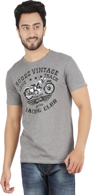 

Hoodz Printed Men's Round Neck Grey T-Shirt, Melange