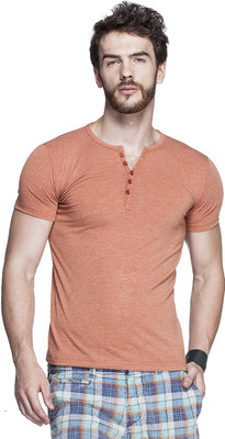 

Tinted Solid Men's Henley Orange T-Shirt, Rust