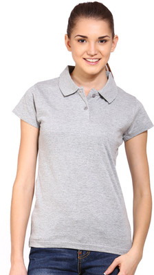Ap'pulse Solid Women' Polo Neck Grey T-Shirt, Gmel