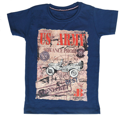 

Crux & Hunter Boys Printed Cotton T Shirt(Blue, Pack of 1, Indigo