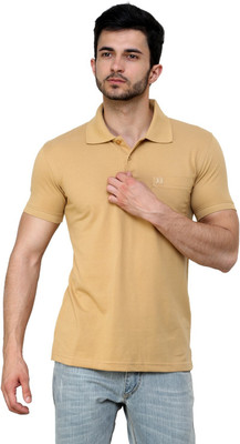 

Cotton County Premium Solid Men's Flap Collar Neck Beige T-Shirt