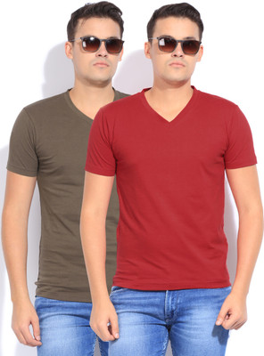 

Mufti Solid Men's V-neck Red, Green T-Shirt(Pack of 2