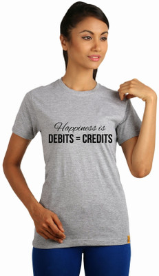 

Campus Sutra Printed Women's Round Neck Grey T-Shirt