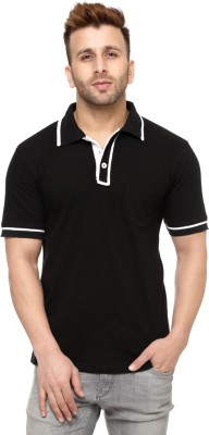 Gritstones Solid Men Polo Neck Black T-Shirt