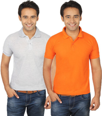 

Quetzal Solid Men's Polo Neck Grey, Orange T-Shirt(Pack of 2