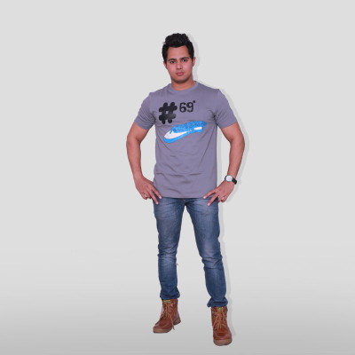 

Aaila Graphic Print Men's Round Neck Grey T-Shirt