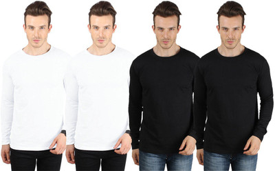 

SayItLoud Solid Men's Round Neck White, Black T-Shirt(Pack of 4, Black;white
