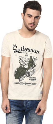 

Henry and Smith Printed Men's Round Neck White T-Shirt, Oatmeal melange