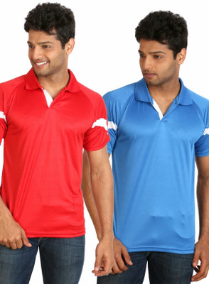 

Campus Sutra Solid Men Polo Neck Red, Light Blue T-Shirt(Pack of 2