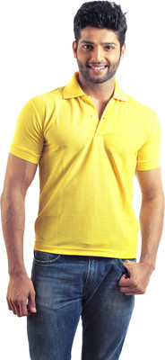 

6th Cross Solid Men's Polo Neck Yellow T-Shirt, Solid-blue