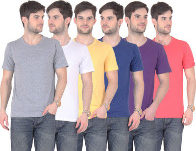 

FnMe Solid Men's Round Neck Multicolor T-Shirt(Pack of 6, Blue;gajri;grey;purple;white;yellow