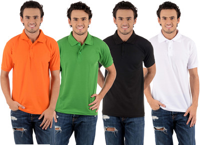 

Blaze Solid Men's Polo Neck Multicolor T-Shirt(Pack of 4, Black;light green;orange;white