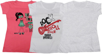 

IndiWeaves Girls Printed T Shirt(Multicolor, Pink & white & white