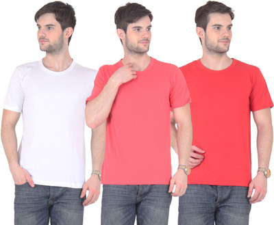 

FnMe Solid Men' Round Neck Multicolor T-Shirt(Pack of 3, Gajri;red;white