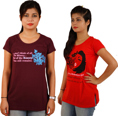 

Tryd Printed Women' Round Neck Multicolor T-Shirt(Pack of 2