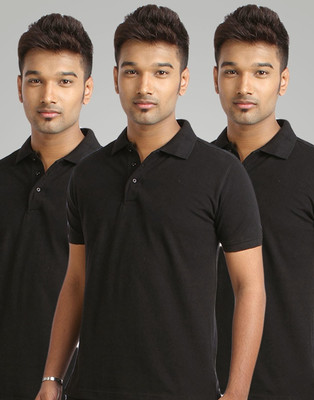 

Campus Sutra Solid Men Polo Neck Black T-Shirt(Pack of 3