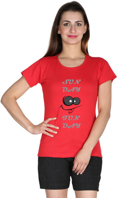 

Faireno Printed Women's Round Neck Red T-Shirt