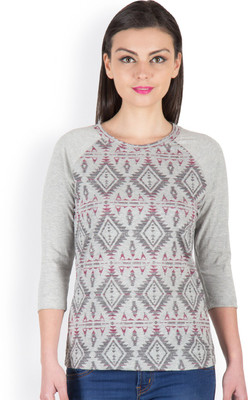 

Hypernation Printed Women' Round Neck Grey T-Shirt, Blue