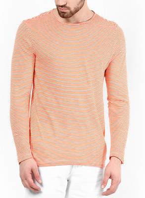 

Jack & Jones Striped Men' Round Neck Orange T-Shirt, Nasturtium