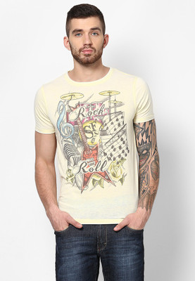 

SF Jeans by Pantaloons Printed Men's Round Neck Yellow T-Shirt, Lemon