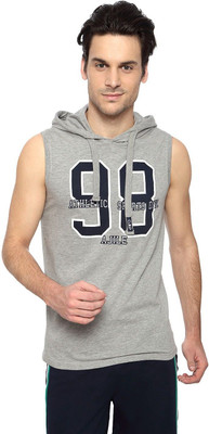 

Ajile by Pantaloons Solid Men's Hooded Grey T-Shirt, Dark grey melange