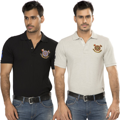 

Alan Jones Solid Men's Polo Neck Black, Grey T-Shirt(Pack of 2, Black;melange