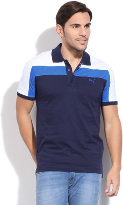 

Puma Solid Men' Polo Neck Blue, White T-Shirt, Peacoat;white;strong blue
