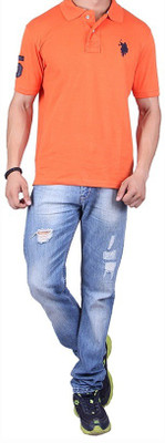 

Ganesh Creation Solid Men's Polo Neck Orange T-Shirt