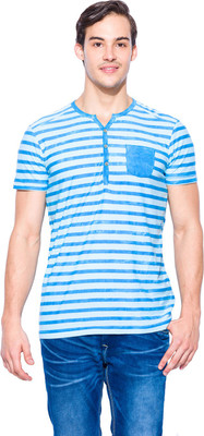

Mufti Striped Men's Henley White, Blue T-Shirt