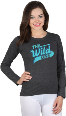 

SayItLoud Printed Women's Round Neck Black T-Shirt, Black melange