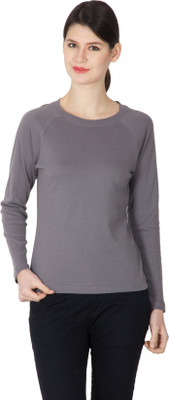 

Hypernation Solid Women's Round Neck Grey T-Shirt