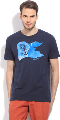 

Nautica Printed Men's Round Neck Dark Blue T-Shirt, Ttl eclips
