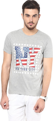 Henry and Smith Printed Men's Round Neck Grey T-Shirt, Light grey