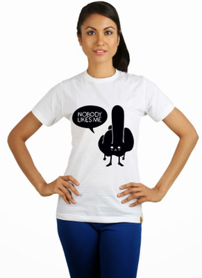 

Campus Sutra Printed Women's Round Neck White T-Shirt