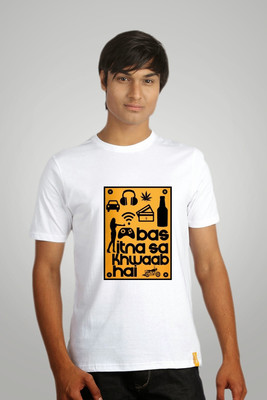 

Campus Sutra Printed Men Round Neck White T-Shirt