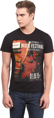 

Okane Printed Men's Round Neck Black T-Shirt