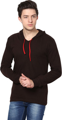 

Inkovy Solid Men's Hooded Brown T-Shirt
