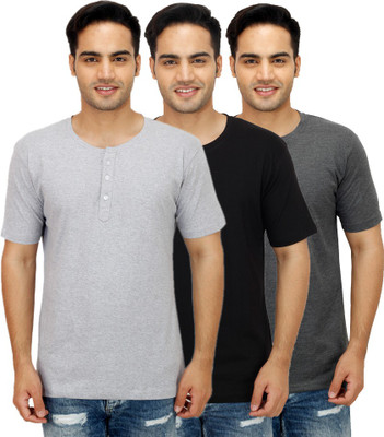 

Sanvi Traders Solid Men Henley Multicolor T-Shirt(Pack of 3